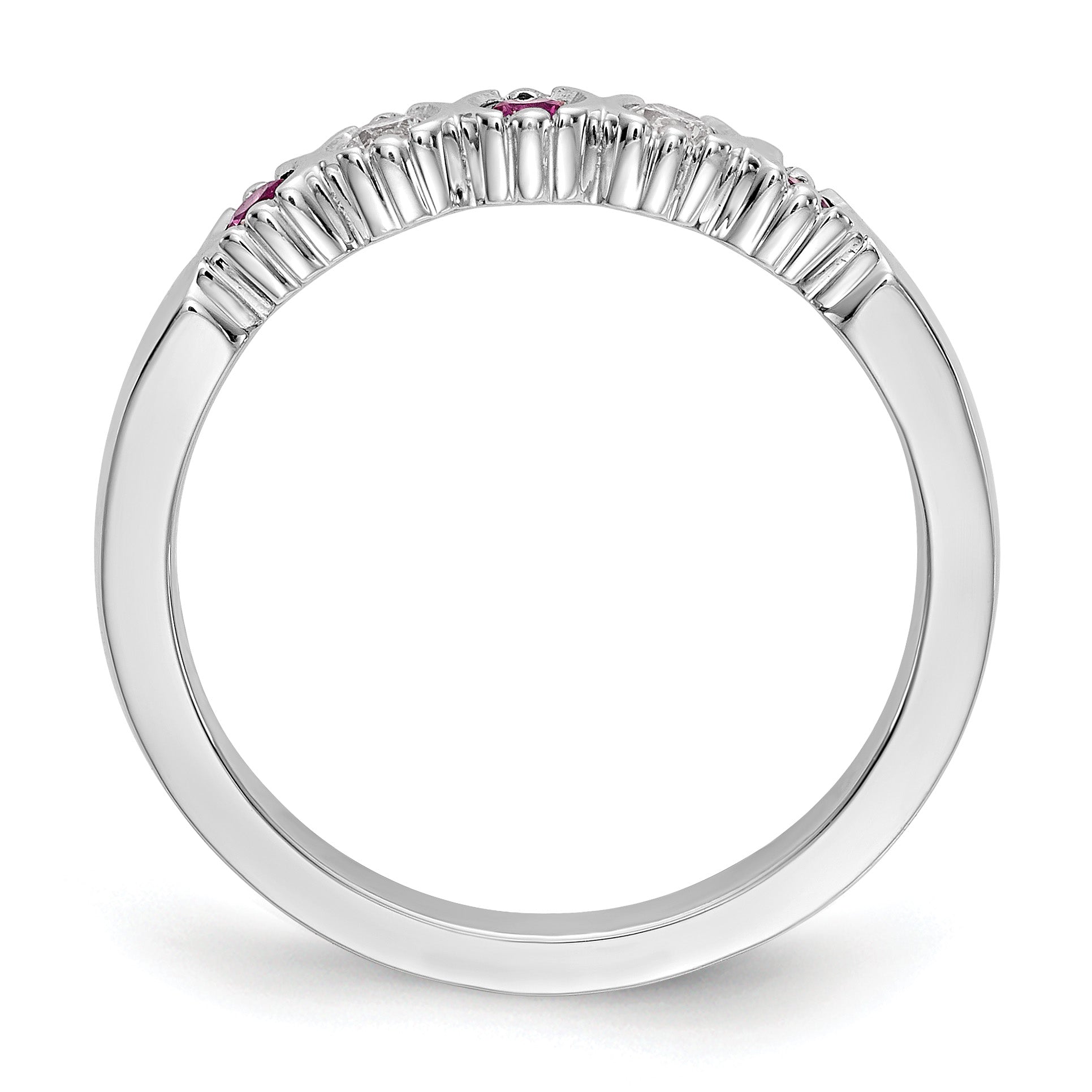 14k White Gold 1/10 carat Diamond and Ruby Complete Band Secondary image