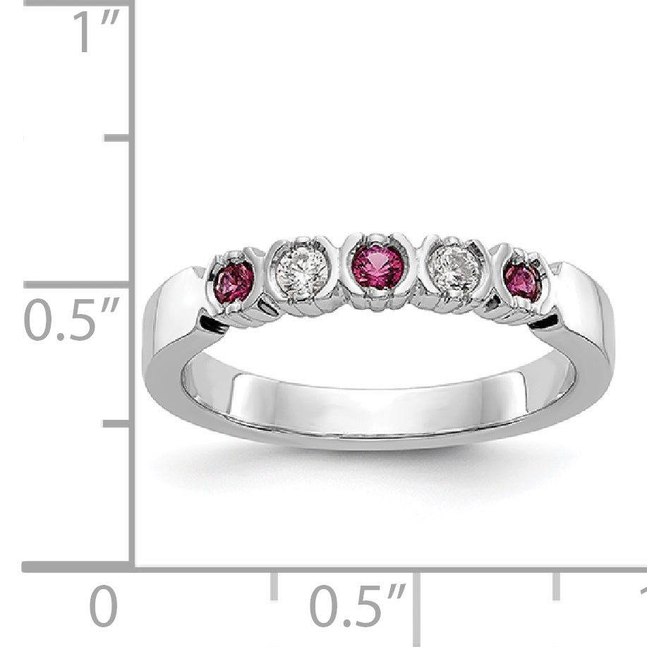 14k White Gold 1/10 carat Diamond and Ruby Complete Band