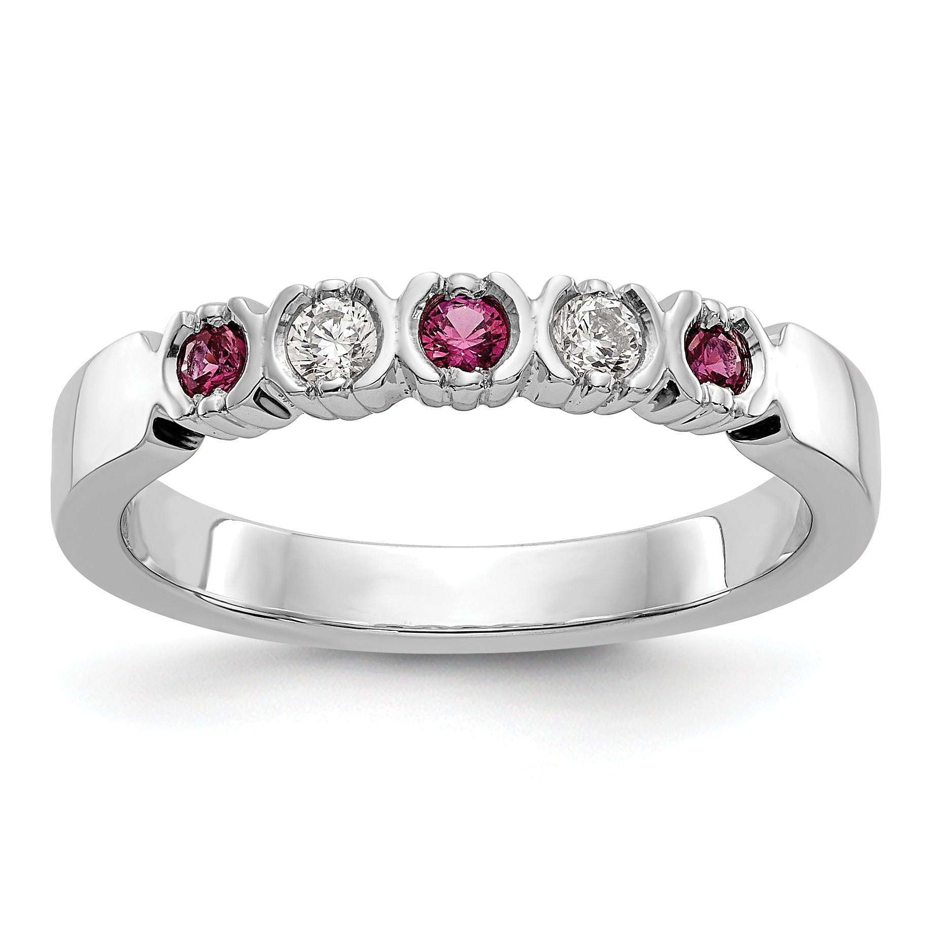 14k White Gold 1/10 carat Diamond and Ruby Complete Band Main image
