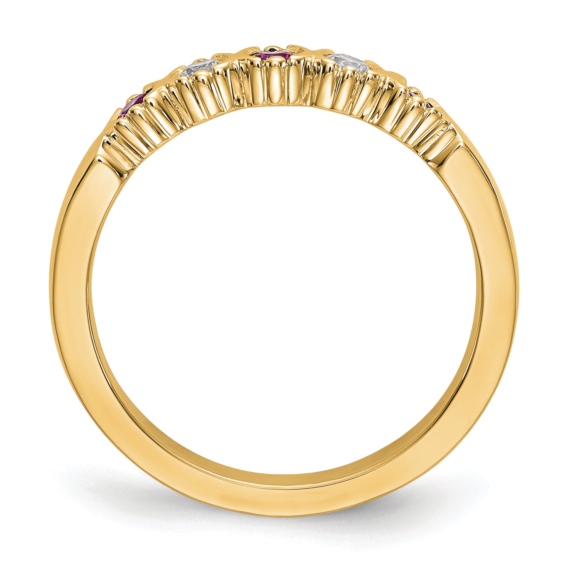 14k Yellow Gold 1/10 carat Diamond and Ruby Complete Band Secondary image