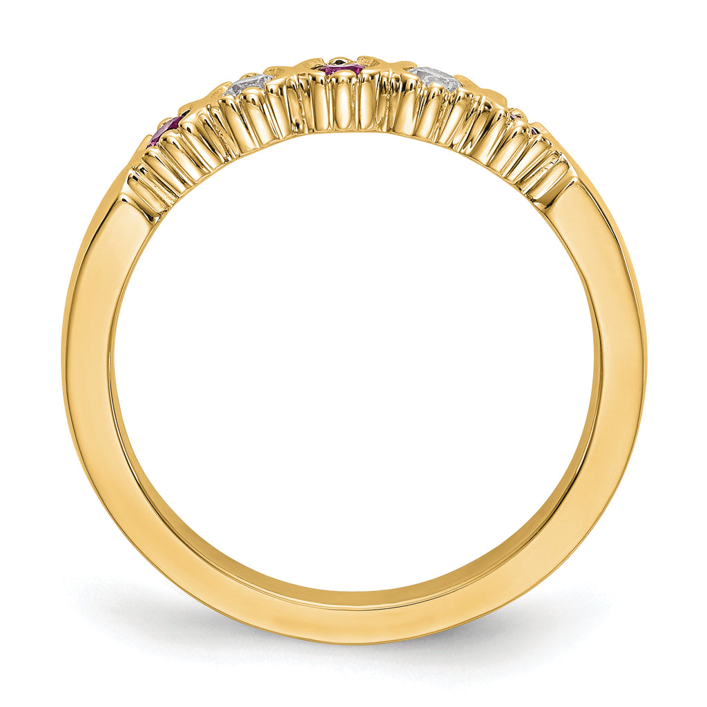 14k Yellow Gold 1/10 carat Diamond and Ruby Complete Band