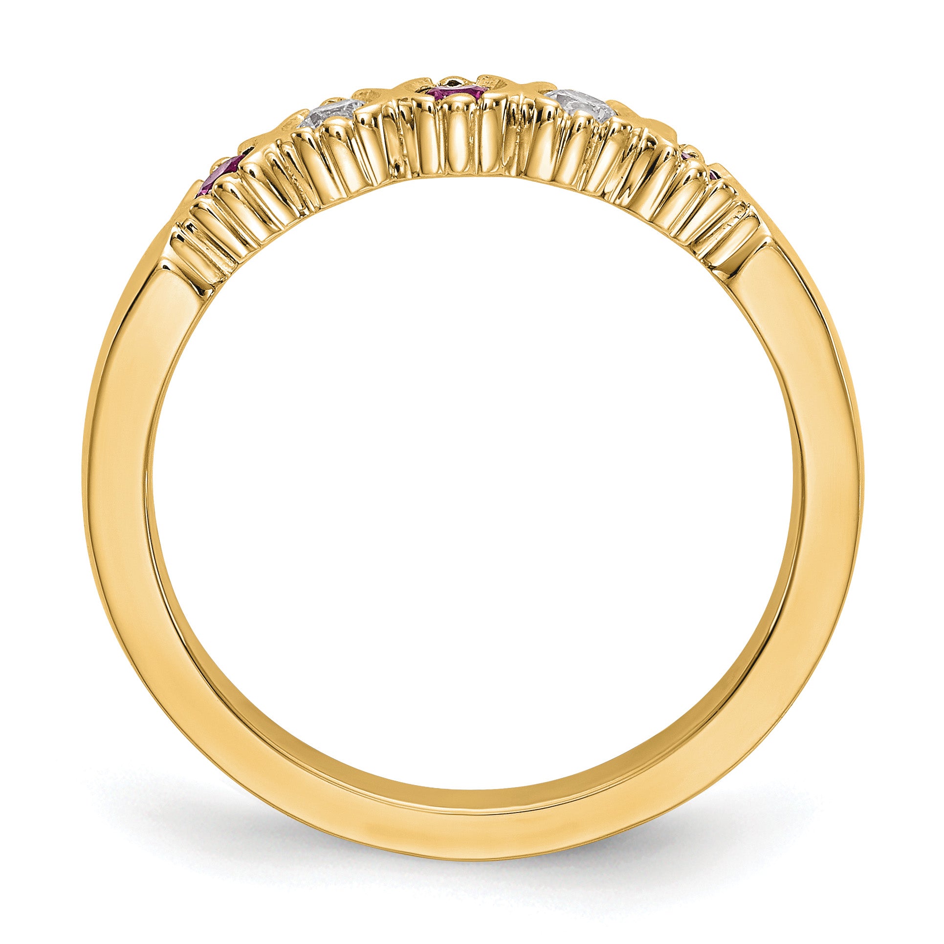 14k Yellow Gold 1/10 carat Diamond and Ruby Complete Band