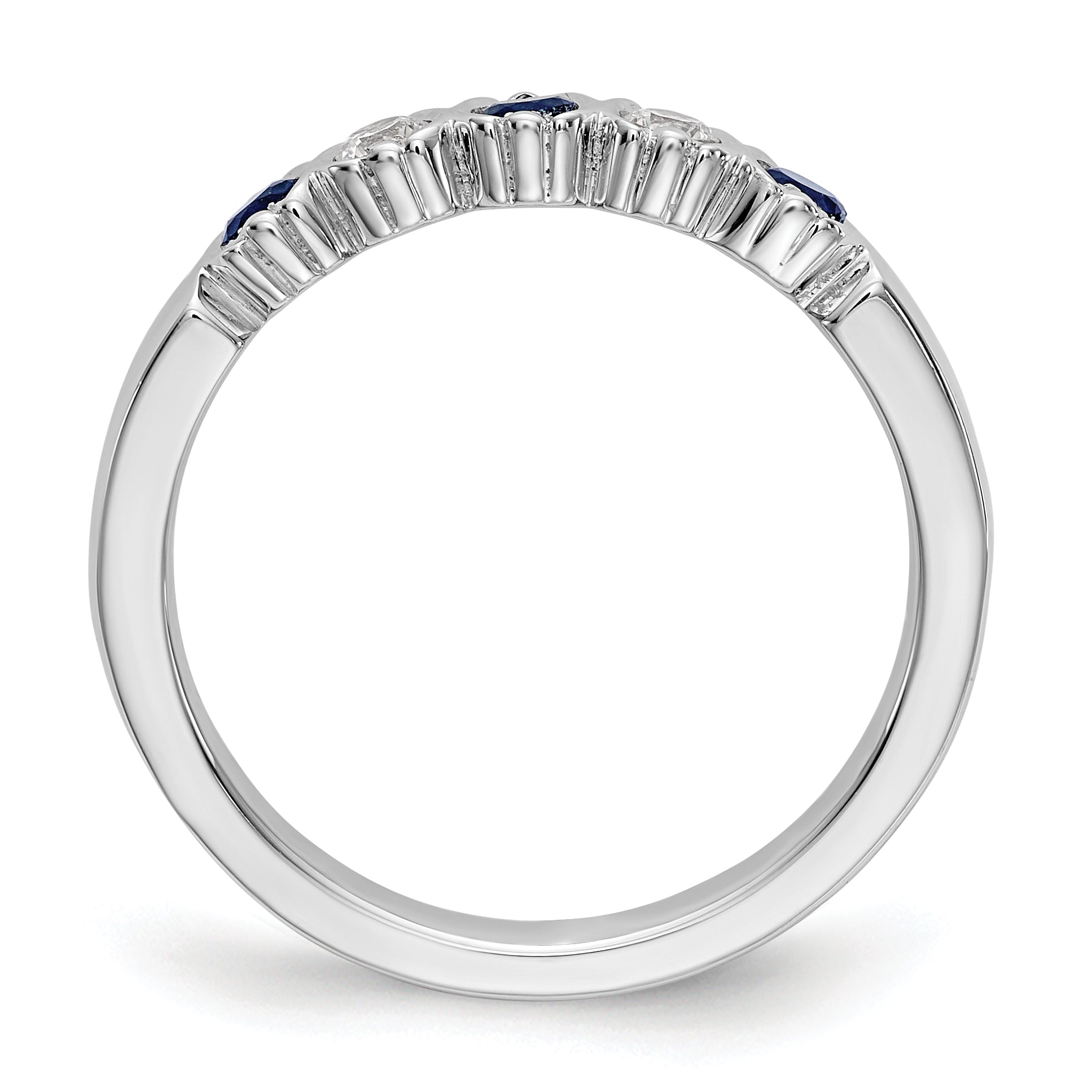 14k White Gold 1/10 carat Diamond and Blue Sapphire Complete Band