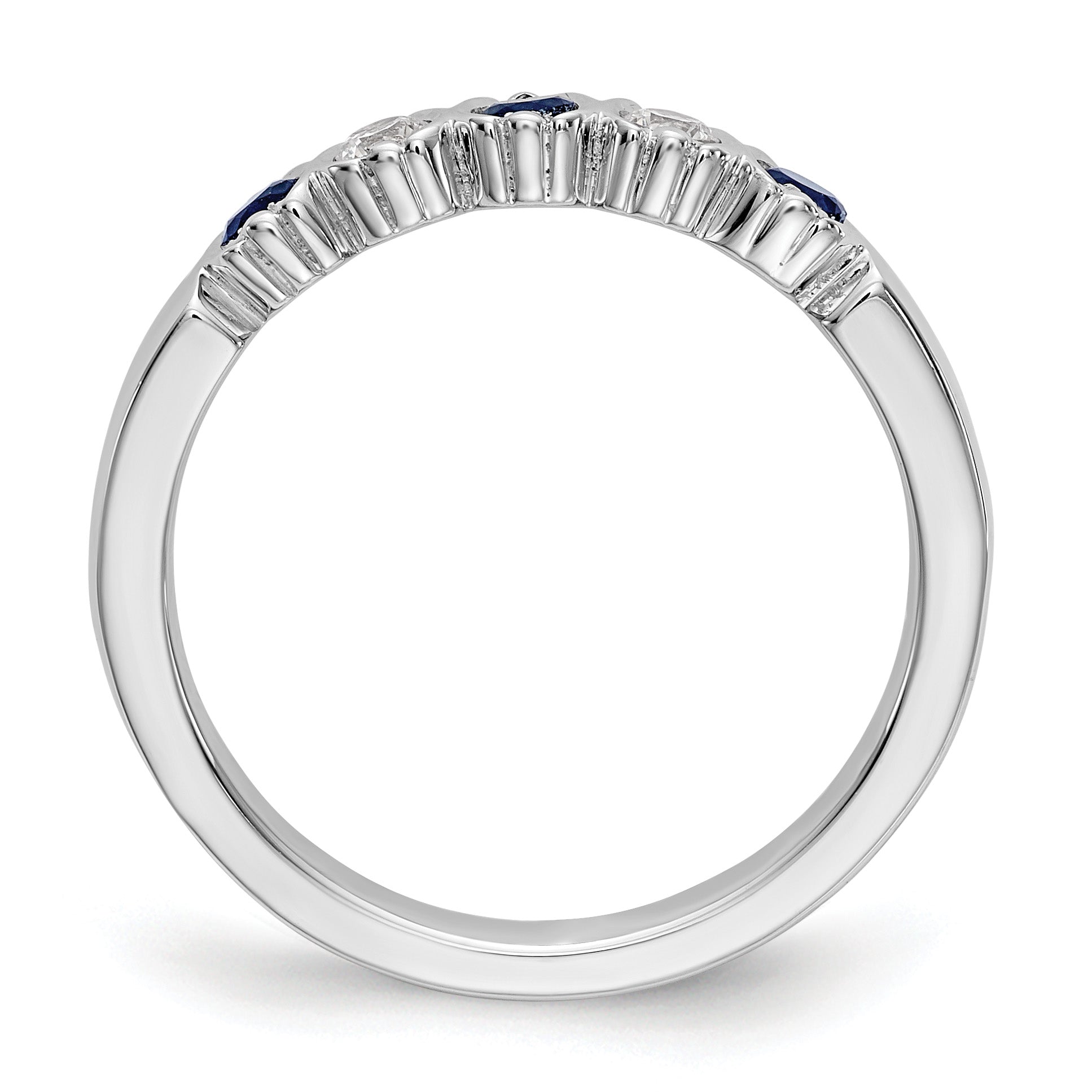 14k White Gold 1/10 carat Diamond and Blue Sapphire Complete Band Secondary image
