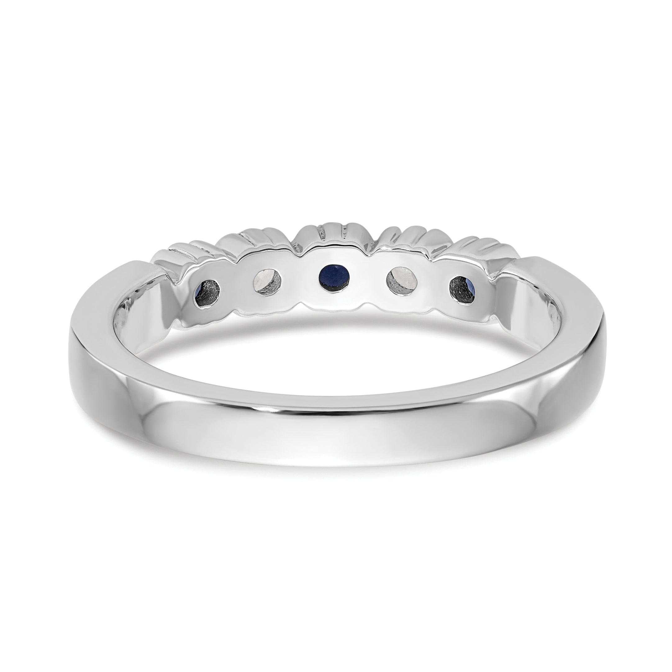 14k White Gold 1/10 carat Diamond and Blue Sapphire Complete Band