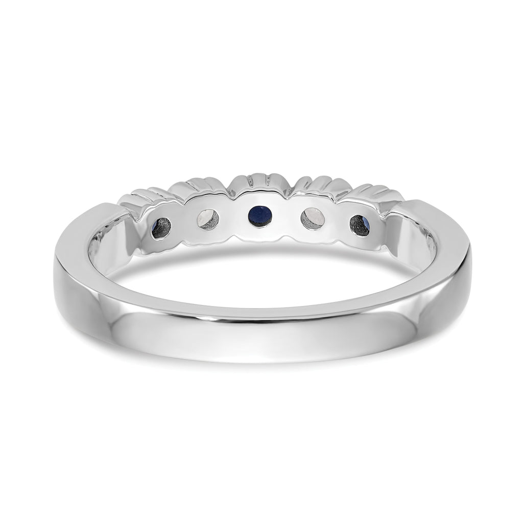 14k White Gold 1/10 carat Diamond and Blue Sapphire Complete Band