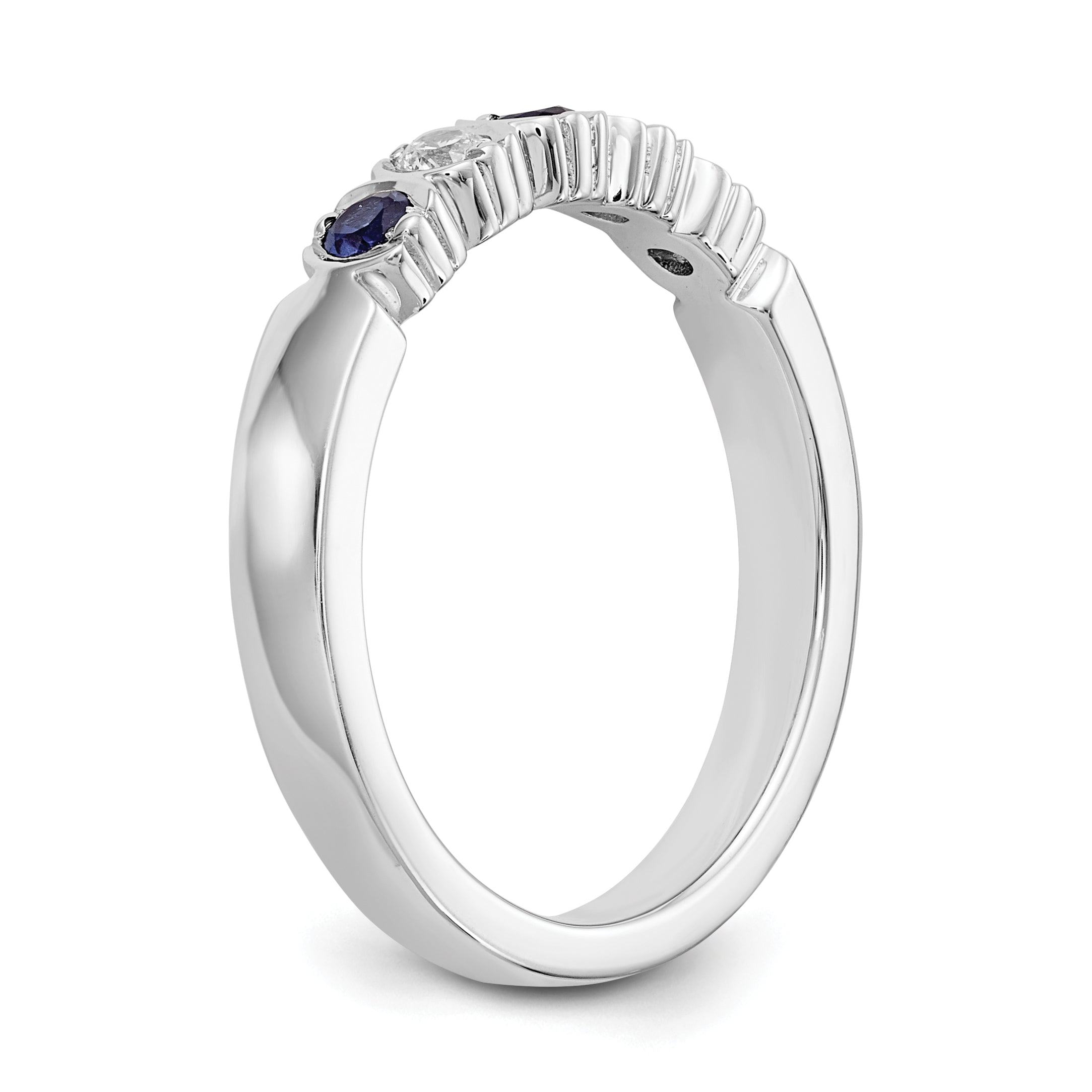14k White Gold 1/10 carat Diamond and Blue Sapphire Complete Band