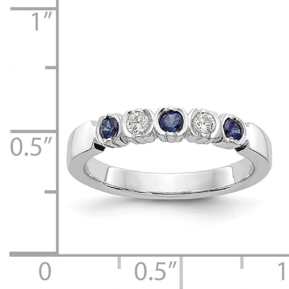 14k White Gold 1/10 carat Diamond and Blue Sapphire Complete Band
