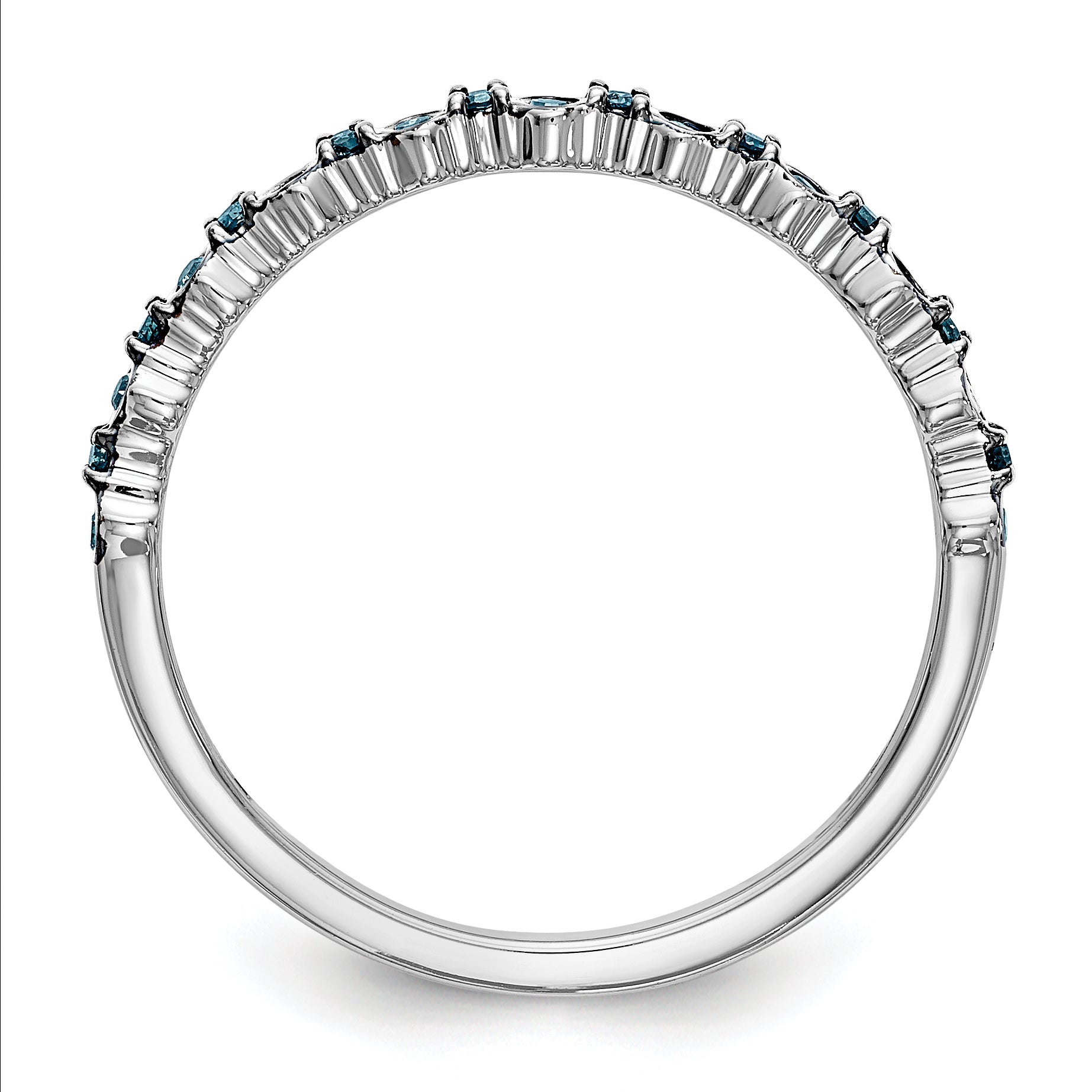 14K White Gold 1/10 carat Blue Diamond Complete Band