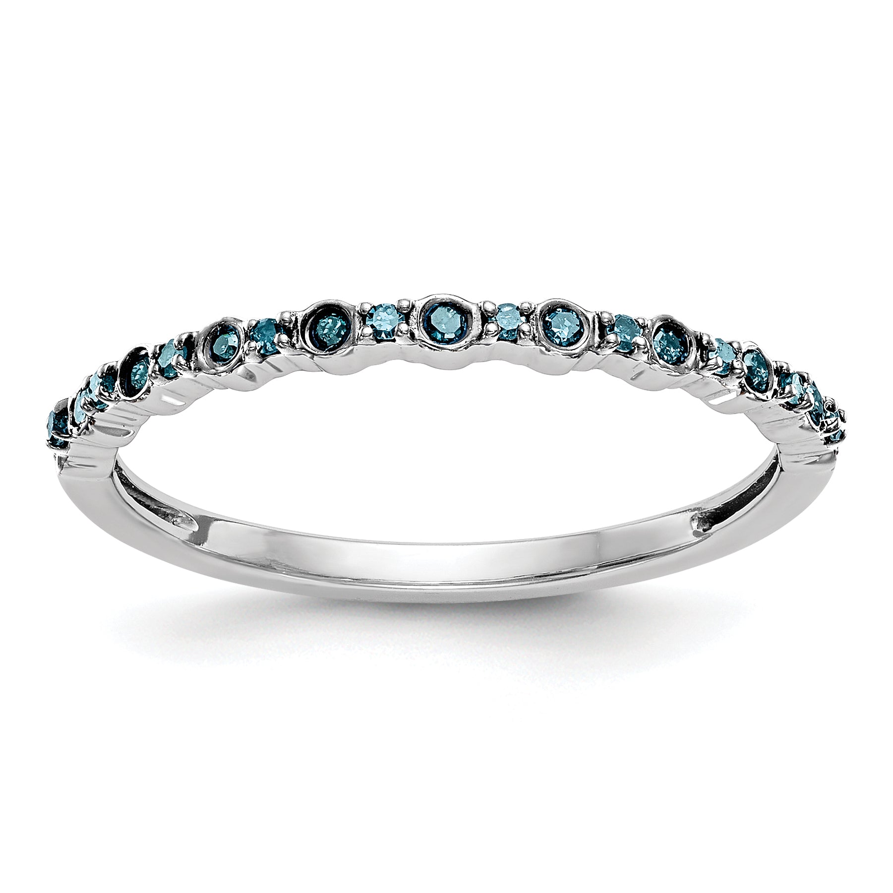 14K White Gold 1/10 carat Blue Diamond Complete Band