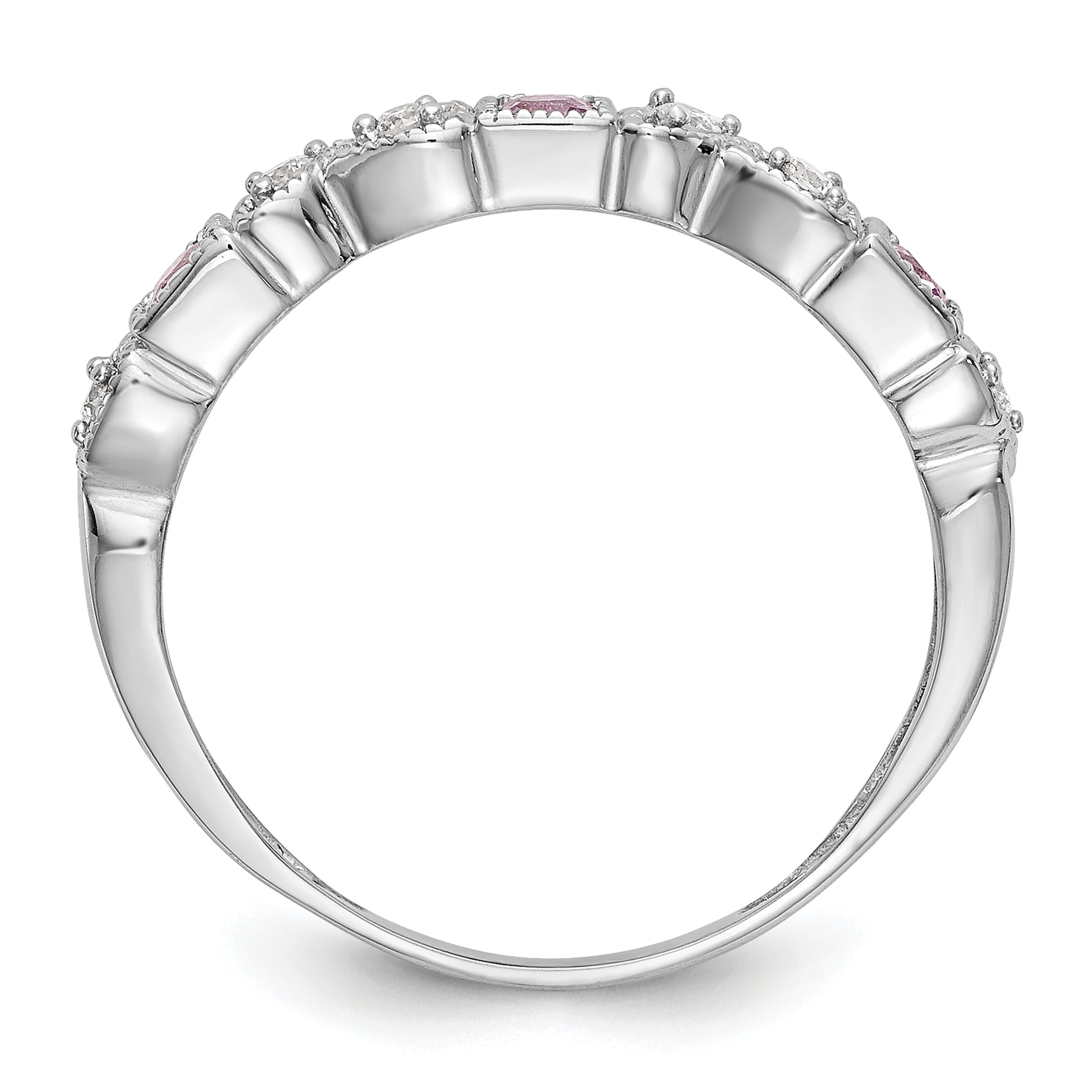 14k White Gold Heart Design 1/10 carat Diamond and Pink Sapphire Complete Band