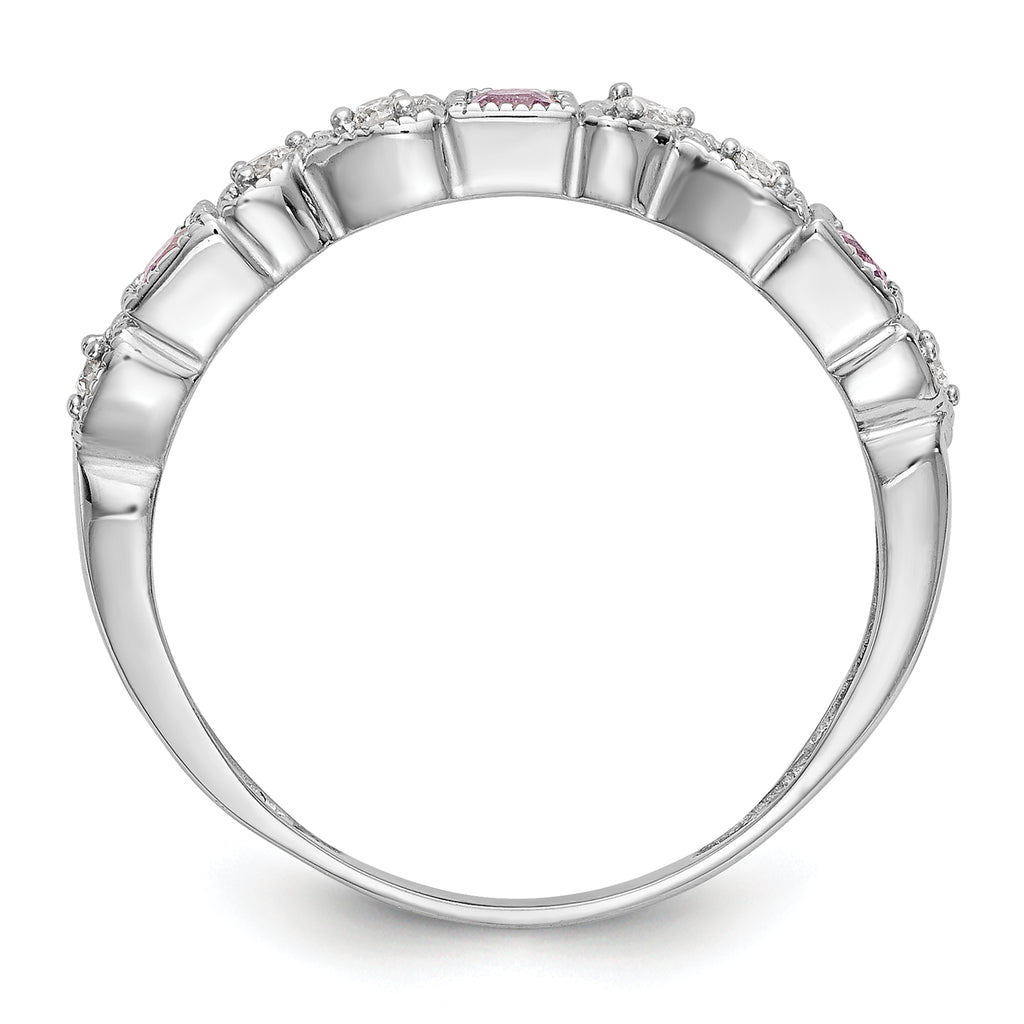 14k White Gold Heart Design 1/10 carat Diamond and Pink Sapphire Complete Band