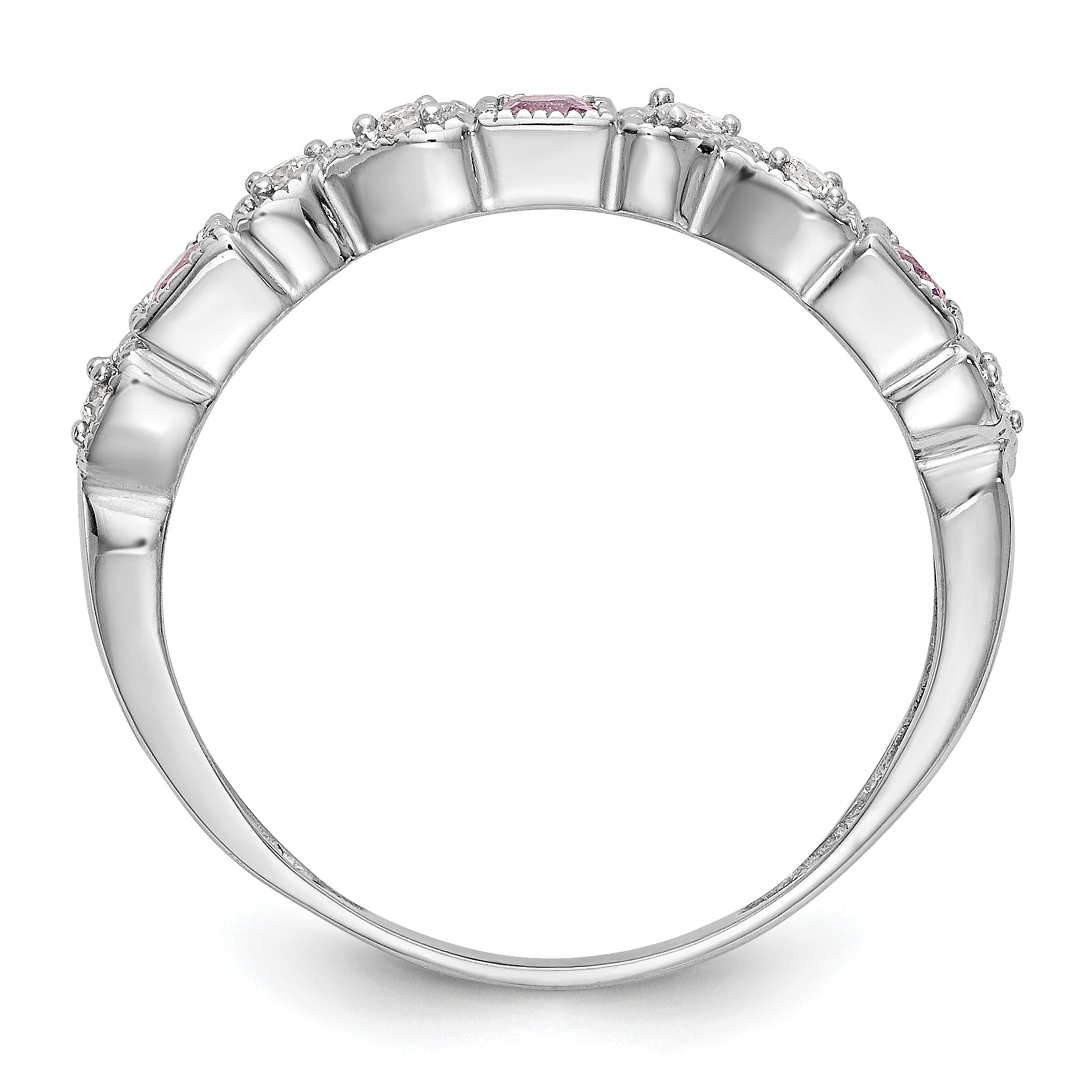14k White Gold Heart Design 1/10 carat Diamond and Pink Sapphire Complete Band