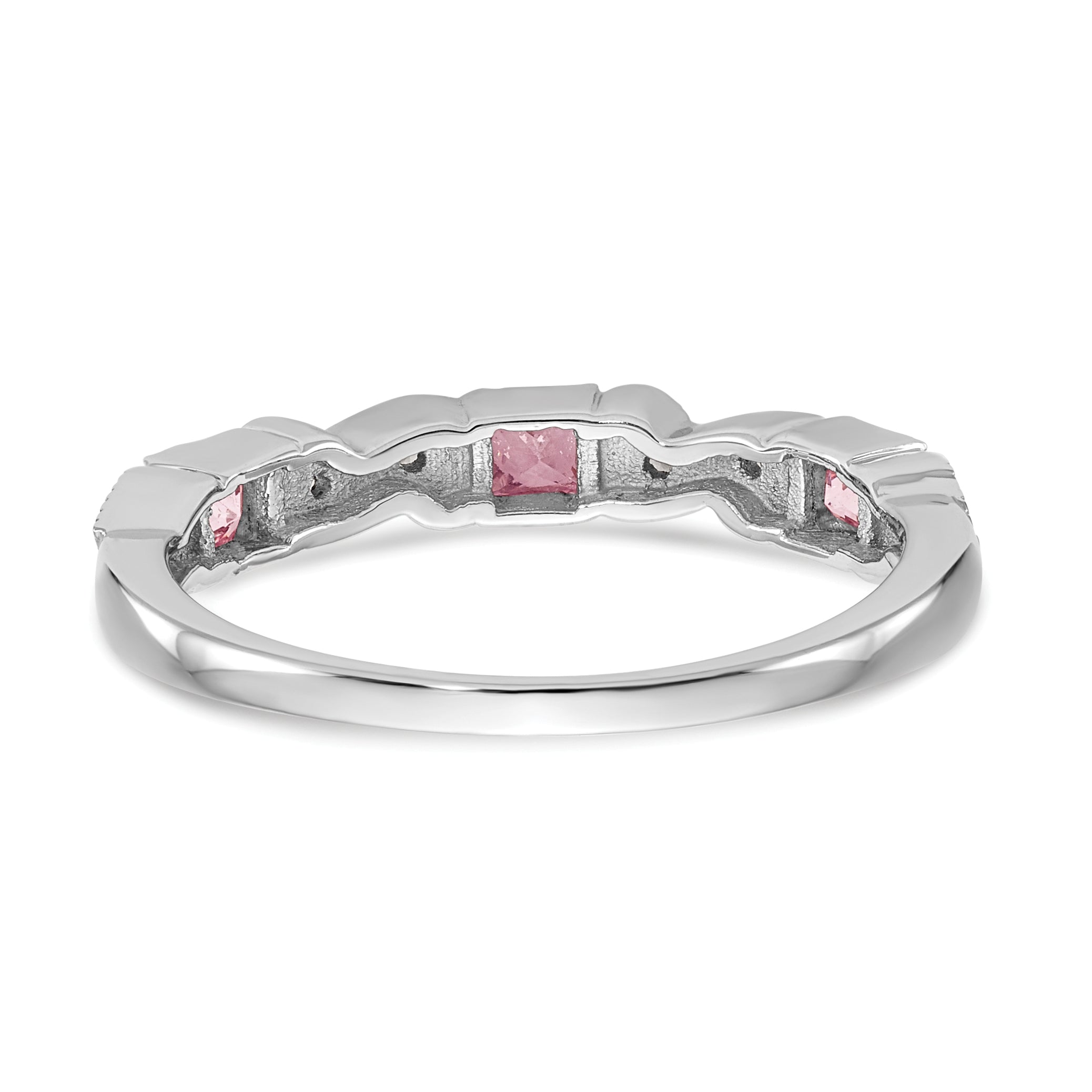 14k White Gold Heart Design 1/10 carat Diamond and Pink Sapphire Complete Band