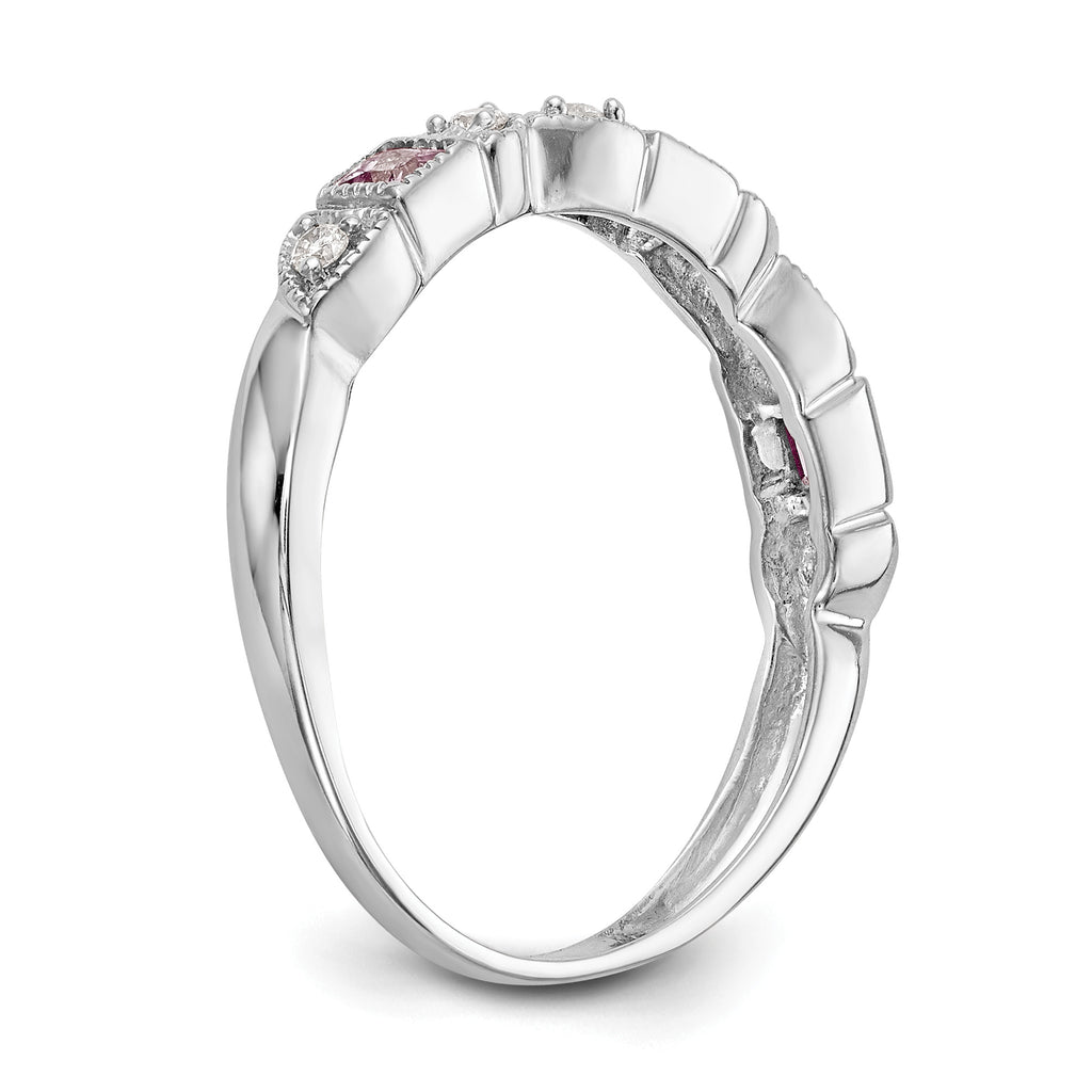14k White Gold Heart Design 1/10 carat Diamond and Pink Sapphire Complete Band