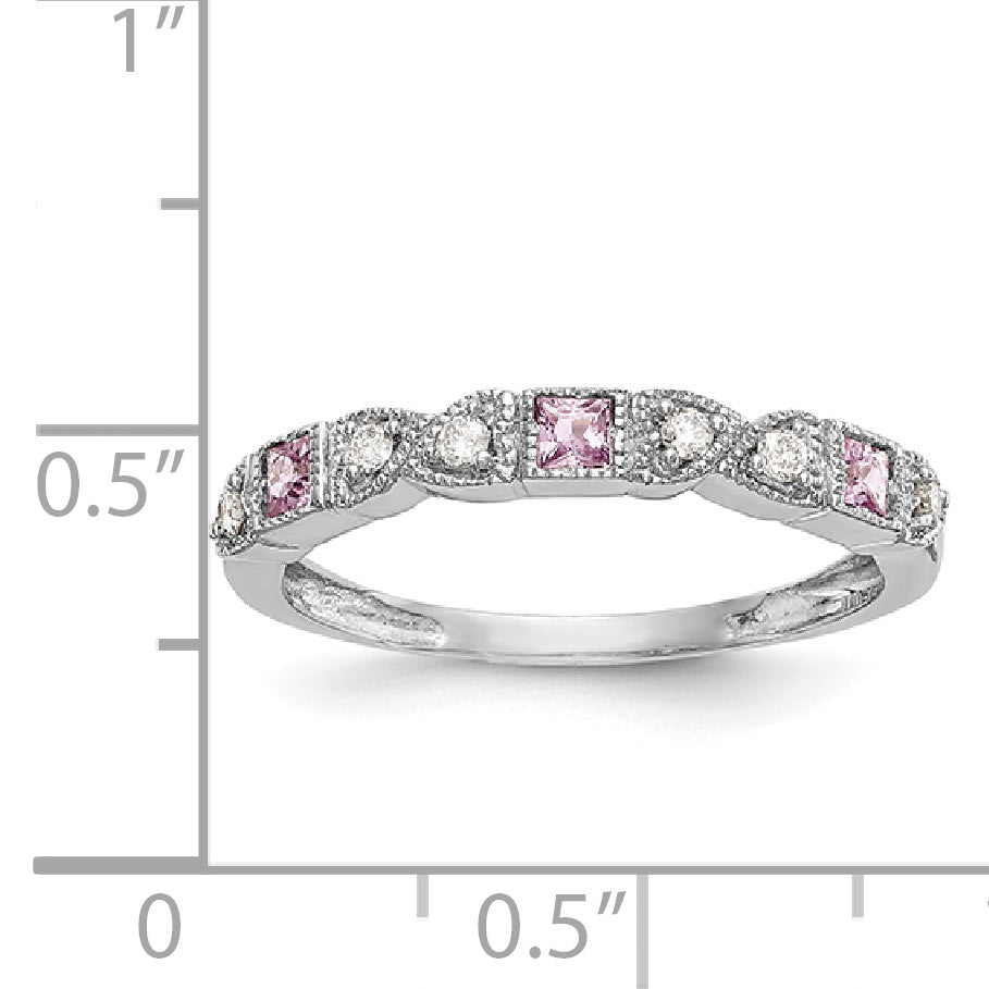 14k White Gold Heart Design 1/10 carat Diamond and Pink Sapphire Complete Band