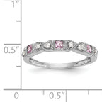 14k White Gold Heart Design 1/10 carat Diamond and Pink Sapphire Complete Band