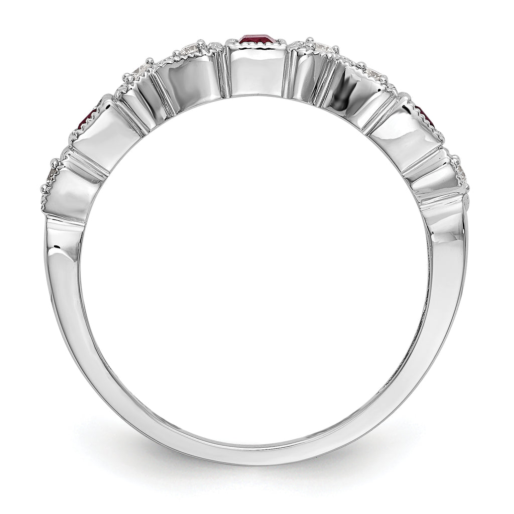 14k White Gold Heart Design 1/10 carat Diamond and Ruby Complete Band
