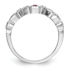 14k White Gold Heart Design 1/10 carat Diamond and Ruby Complete Band