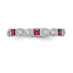 14k White Gold Heart Design 1/10 carat Diamond and Ruby Complete Band