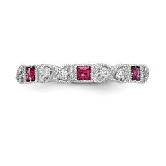 14k White Gold Heart Design 1/10 carat Diamond and Ruby Complete Band
