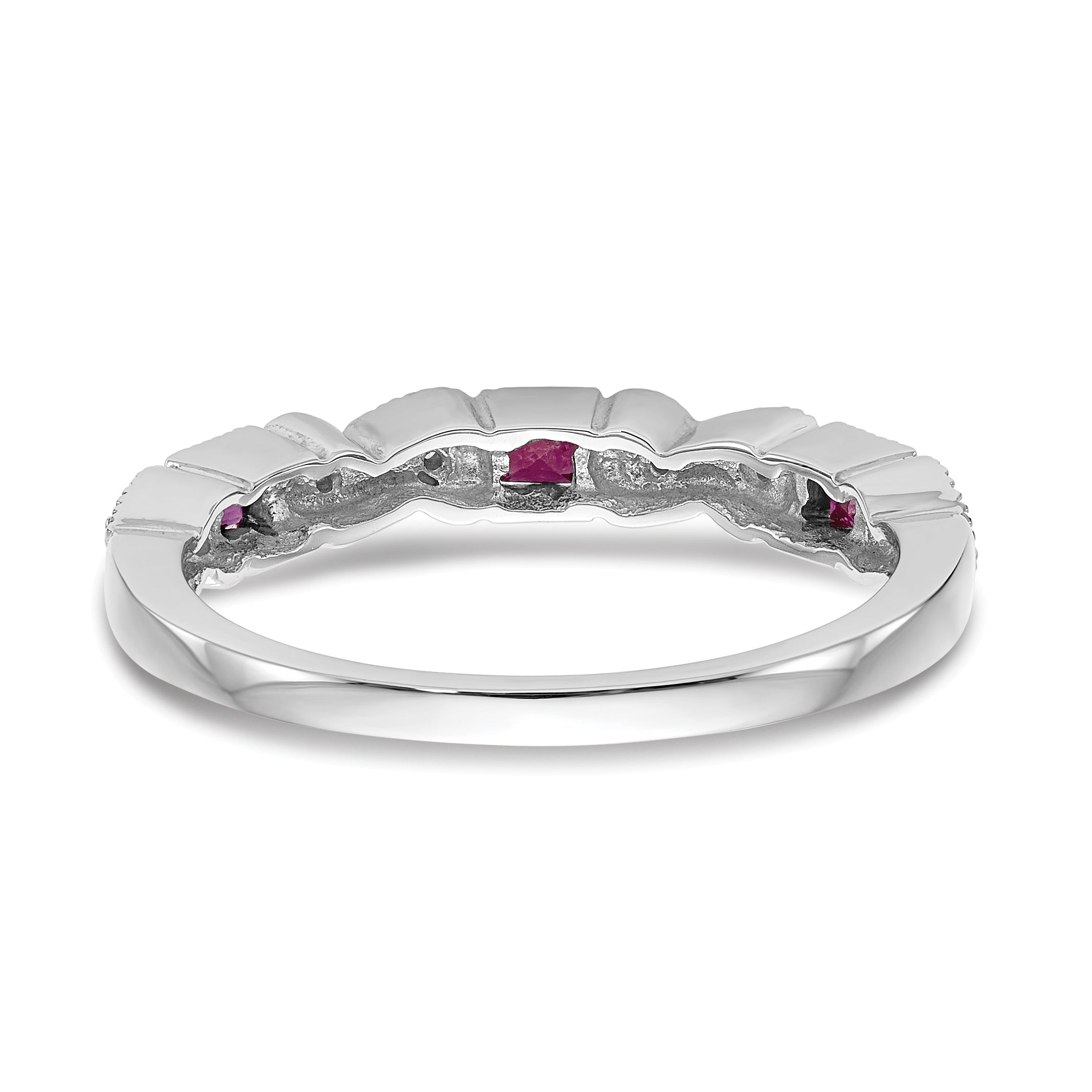 14k White Gold Heart Design 1/10 carat Diamond and Ruby Complete Band