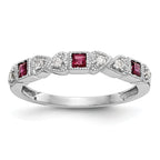 14k White Gold Heart Design 1/10 carat Diamond and Ruby Complete Band