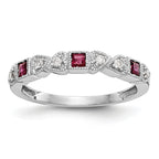 14k White Gold Heart Design 1/10 carat Diamond and Ruby Complete Band