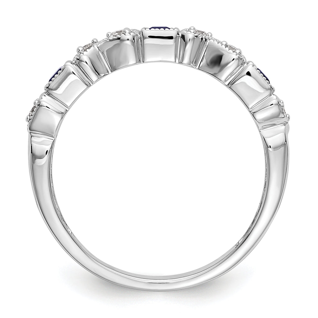 14k White Gold Heart Design 1/10 carat Diamond and Blue Sapphire Complete Band