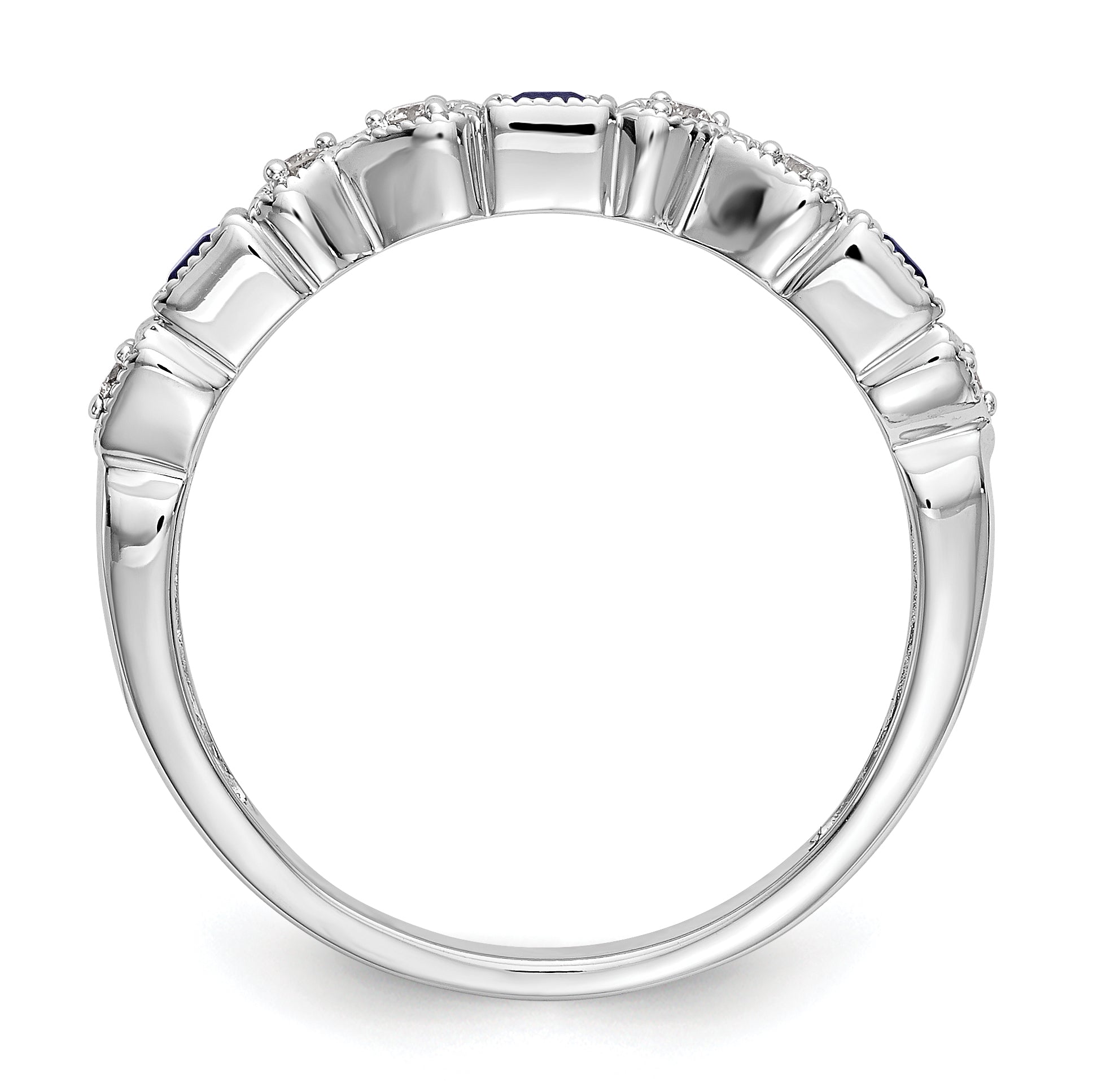 14k White Gold Heart Design 1/10 carat Diamond and Blue Sapphire Complete Band