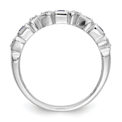 14k White Gold Heart Design 1/10 carat Diamond and Blue Sapphire Complete Band
