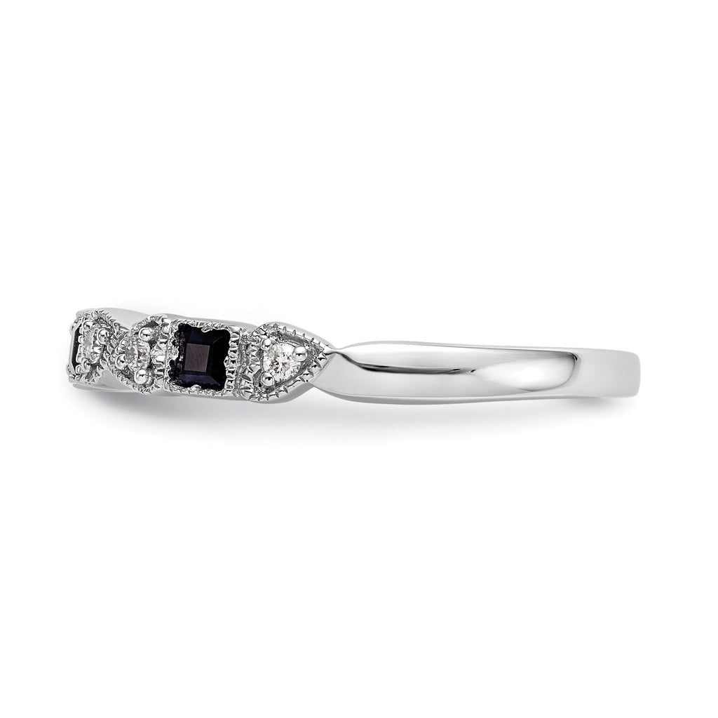 14k White Gold Heart Design 1/10 carat Diamond and Blue Sapphire Complete Band