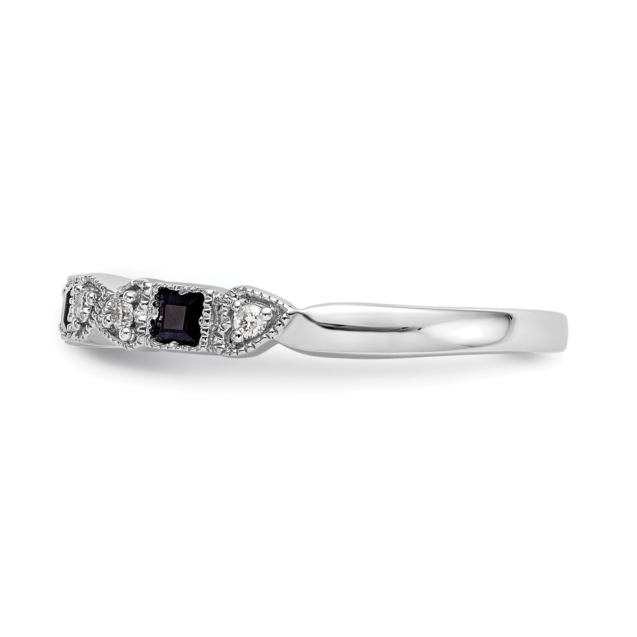 14k White Gold Heart Design 1/10 carat Diamond and Blue Sapphire Complete Band