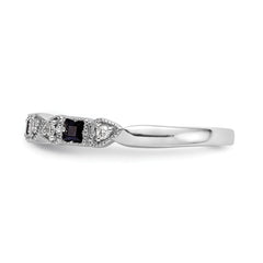 14k White Gold Heart Design 1/10 carat Diamond and Blue Sapphire Complete Band