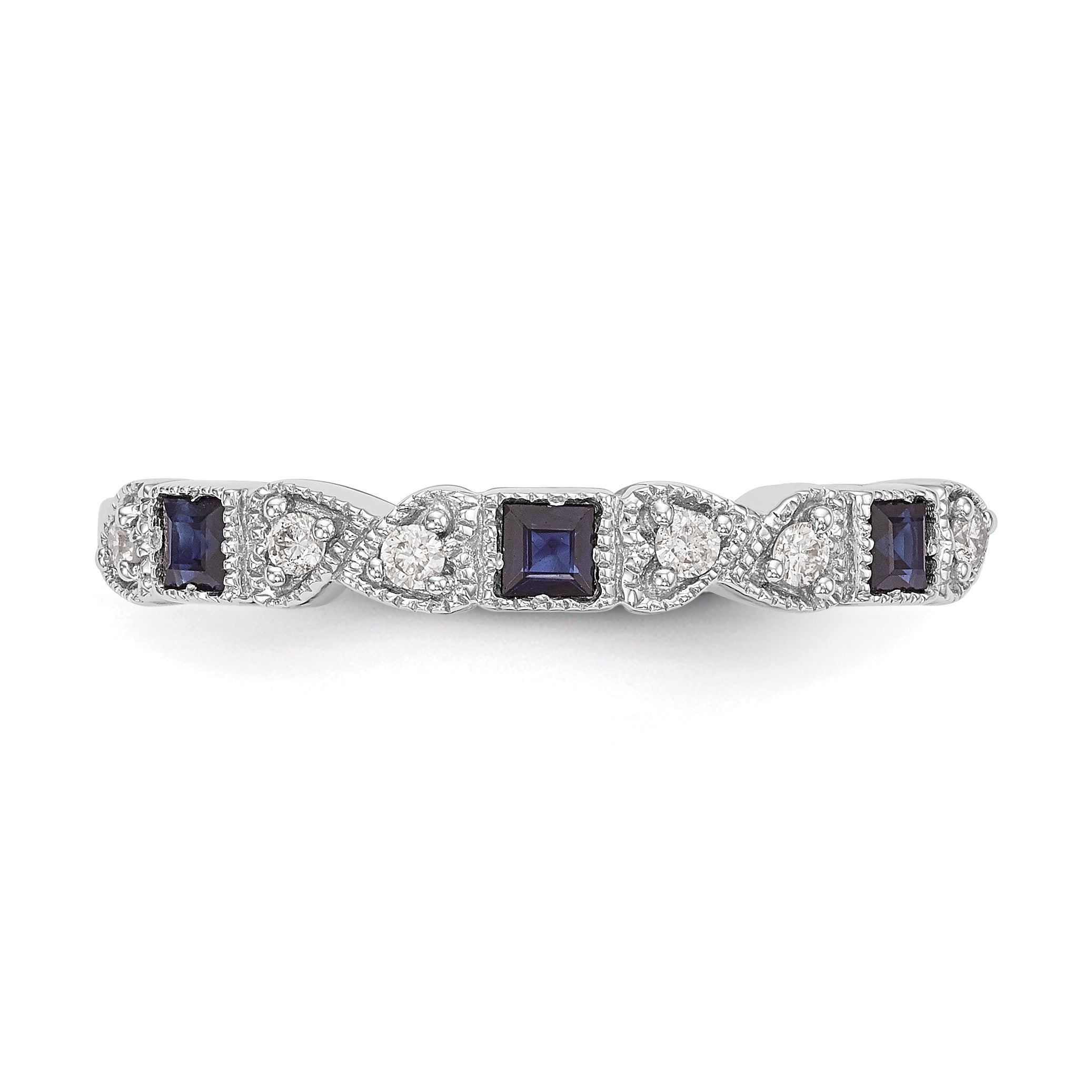 14k White Gold Heart Design 1/10 carat Diamond and Blue Sapphire Complete Band