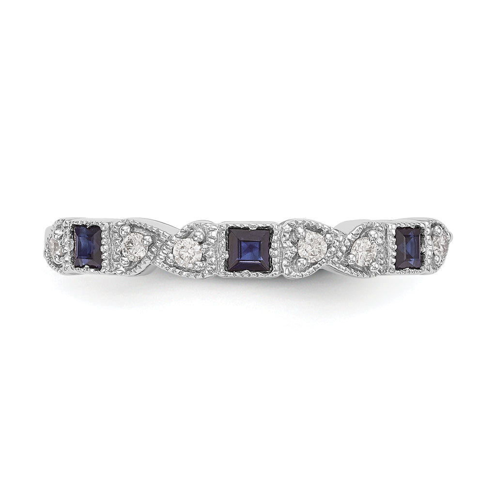14k White Gold Heart Design 1/10 carat Diamond and Blue Sapphire Complete Band