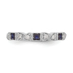 14k White Gold Heart Design 1/10 carat Diamond and Blue Sapphire Complete Band