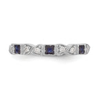 14k White Gold Heart Design 1/10 carat Diamond and Blue PrinceSterling Silver Sapphire Complete Band