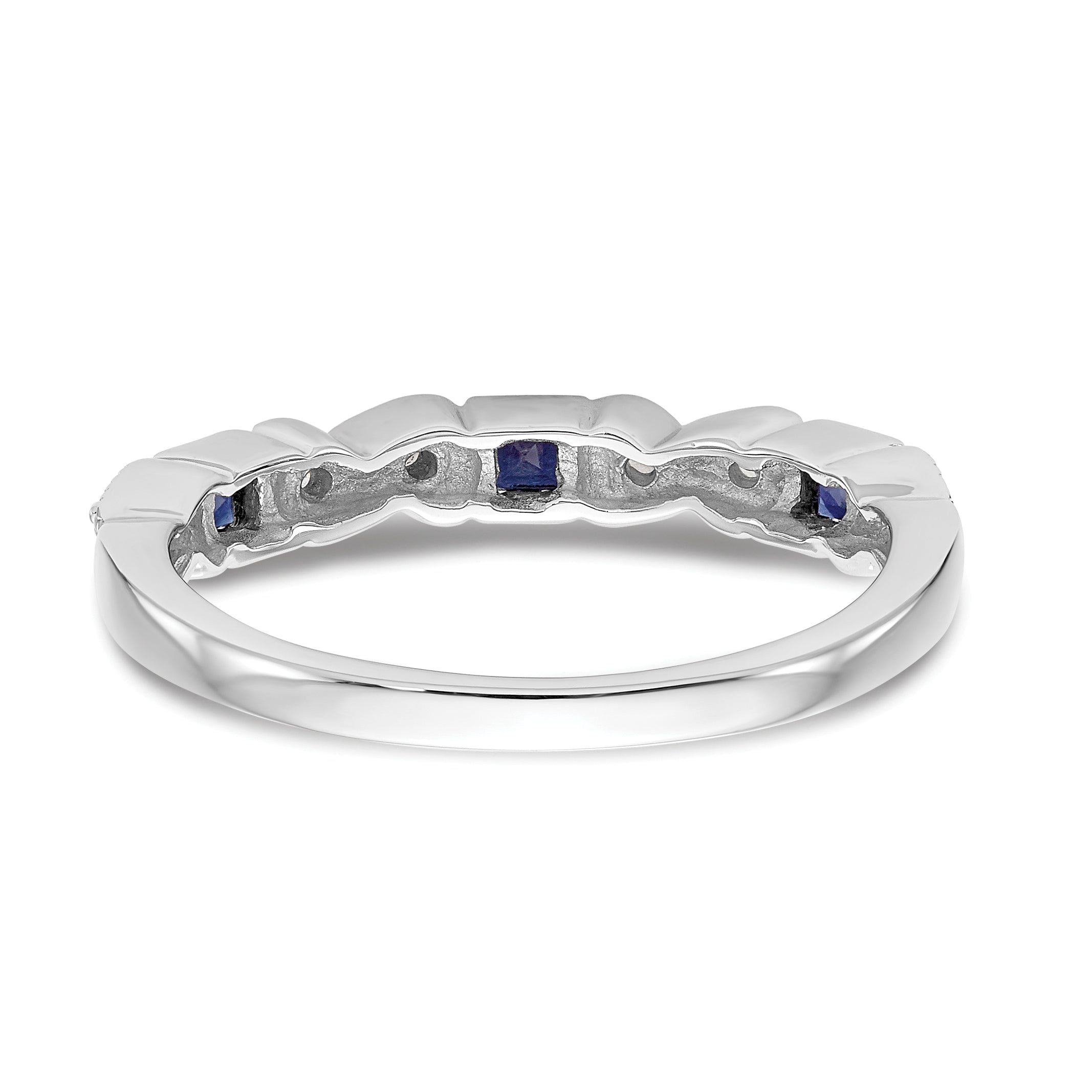 14k White Gold Heart Design 1/10 carat Diamond and Blue Sapphire Complete Band