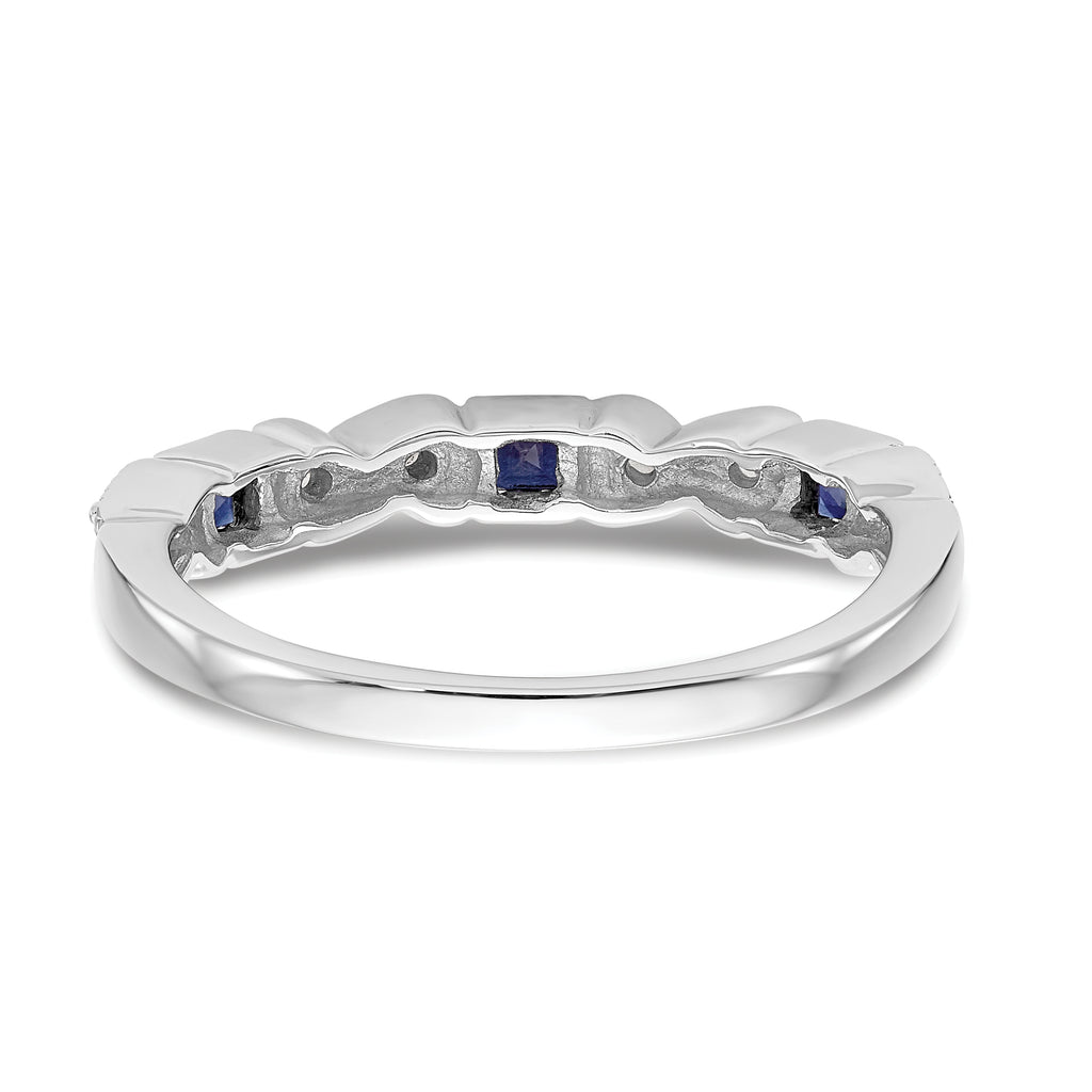 14k White Gold Heart Design 1/10 carat Diamond and Blue Sapphire Complete Band