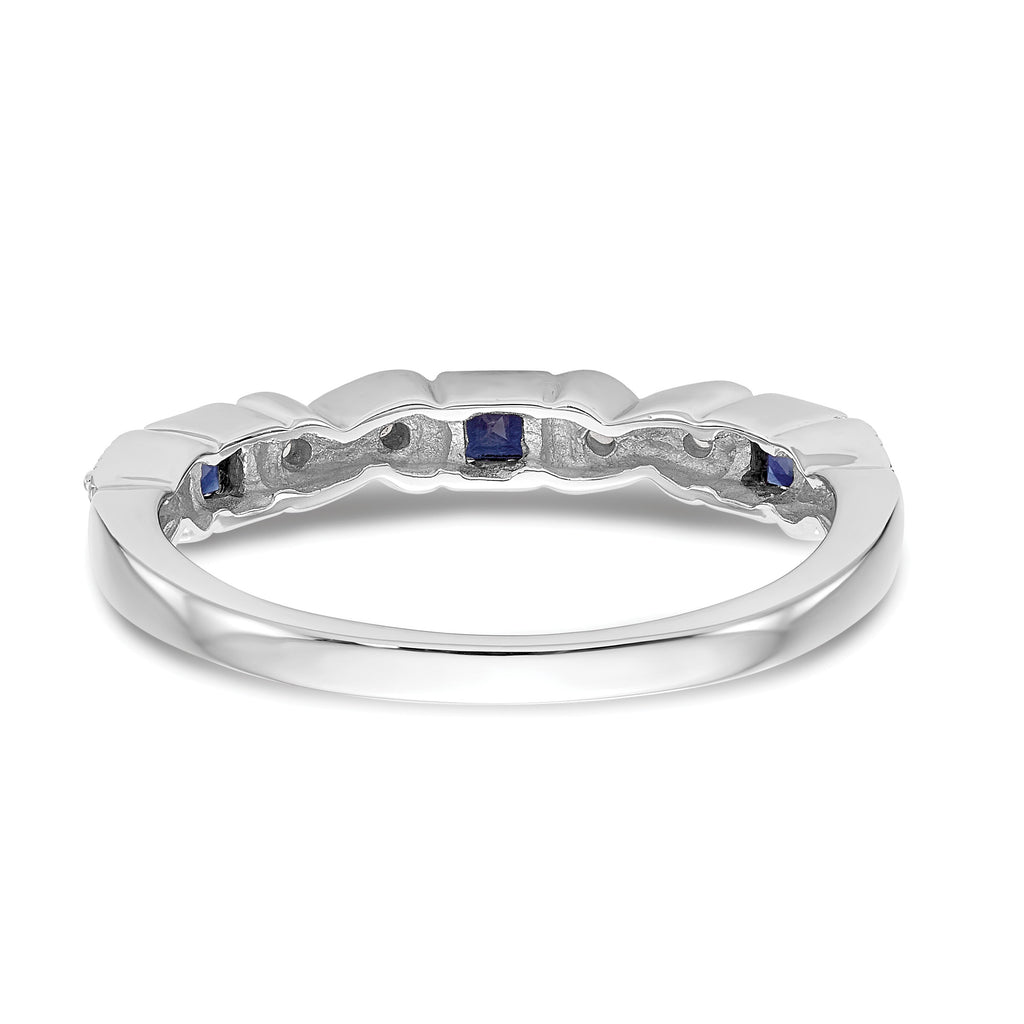 14k White Gold Heart Design 1/10 carat Diamond and Blue PrinceSterling Silver Sapphire Complete Band