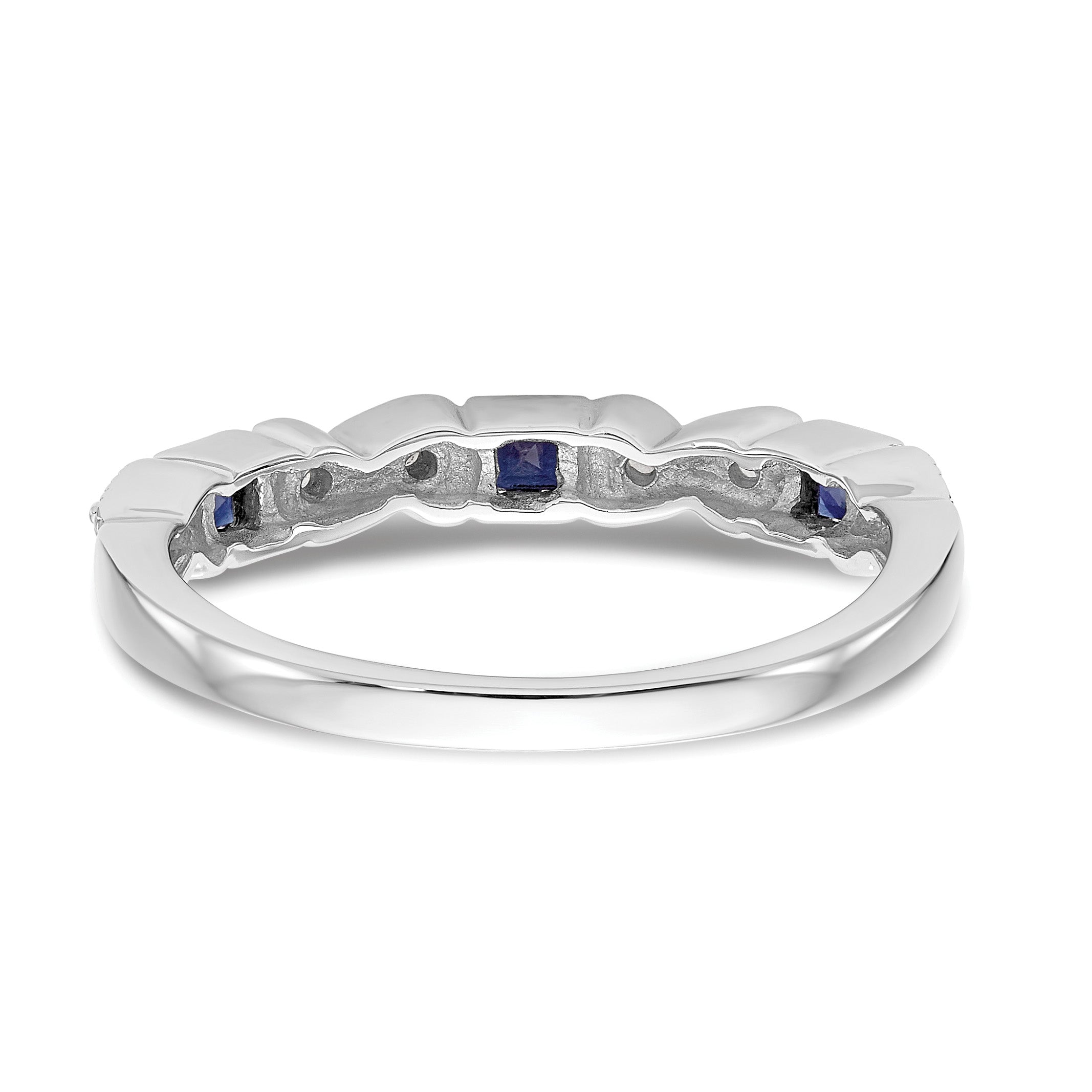 14k White Gold Heart Design 1/10 carat Diamond and Blue PrinceSterling Silver Sapphire Complete Band