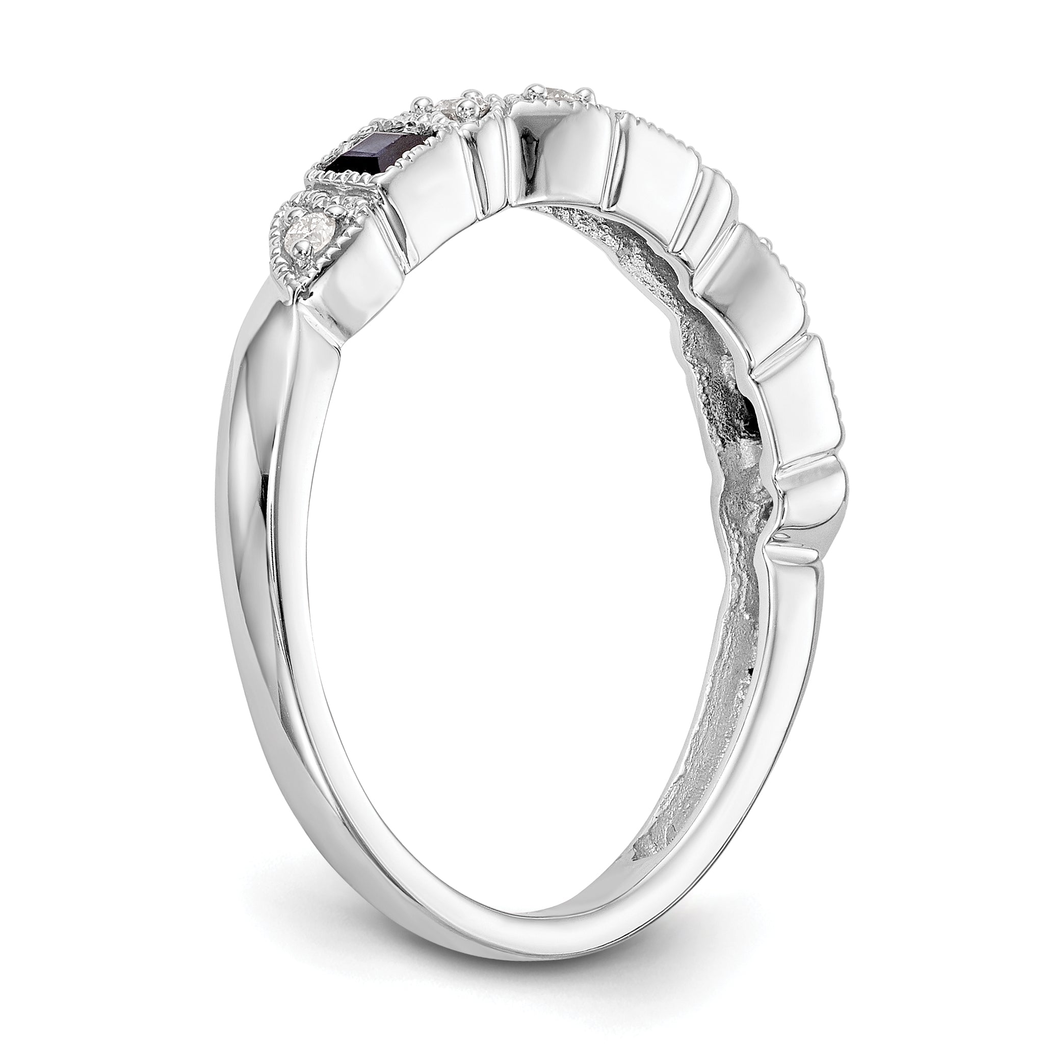 14k White Gold Heart Design 1/10 carat Diamond and Blue Sapphire Complete Band