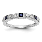 14k White Gold Heart Design 1/10 carat Diamond and Blue PrinceSterling Silver Sapphire Complete Band
