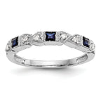 14k White Gold Heart Design 1/10 carat Diamond and Blue Sapphire Complete Band