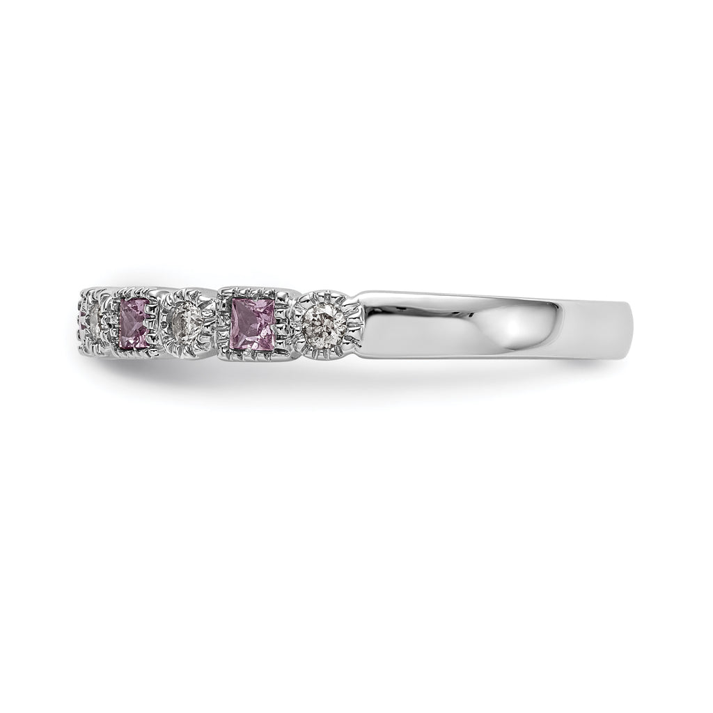 10K White Gold Diamond w/Pink Sapphire Band