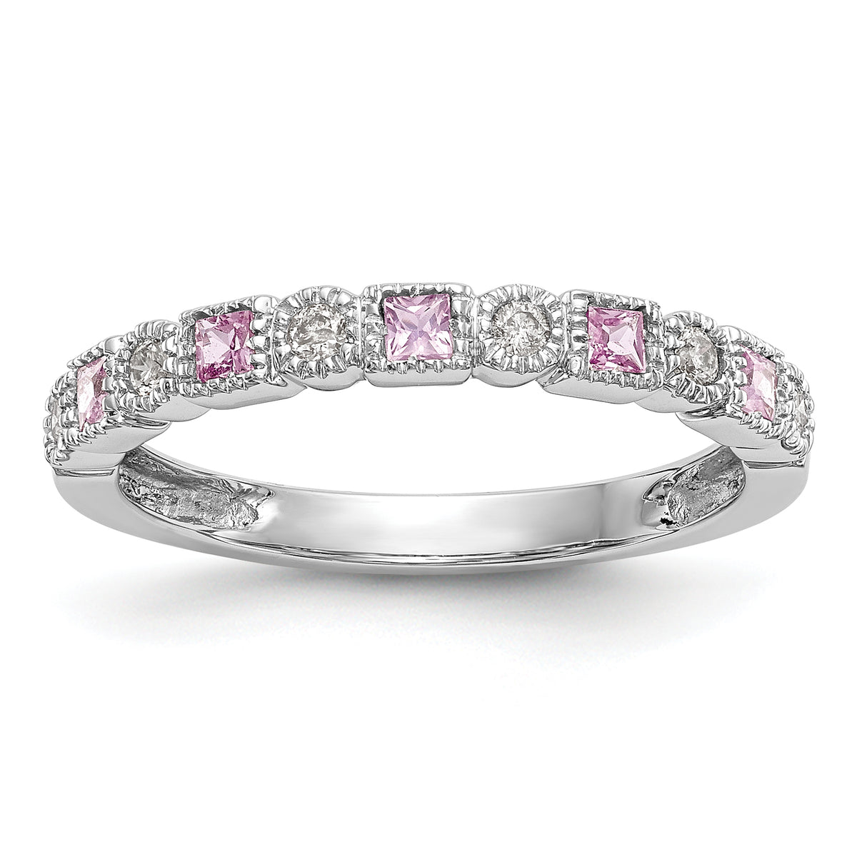 10K White Gold Diamond w/Pink Sapphire Band
