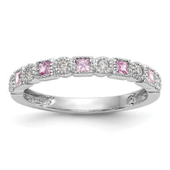 10K White Gold Diamond w/Pink Sapphire Band