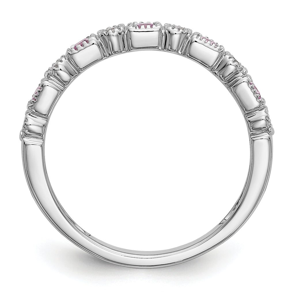 14k White Gold 1/10 carat Diamond and Pink Sapphire Complete Band