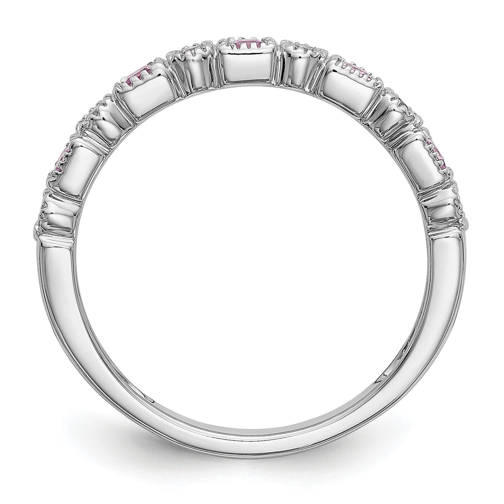 14k White Gold 1/10 carat Diamond and Pink Sapphire Complete Band